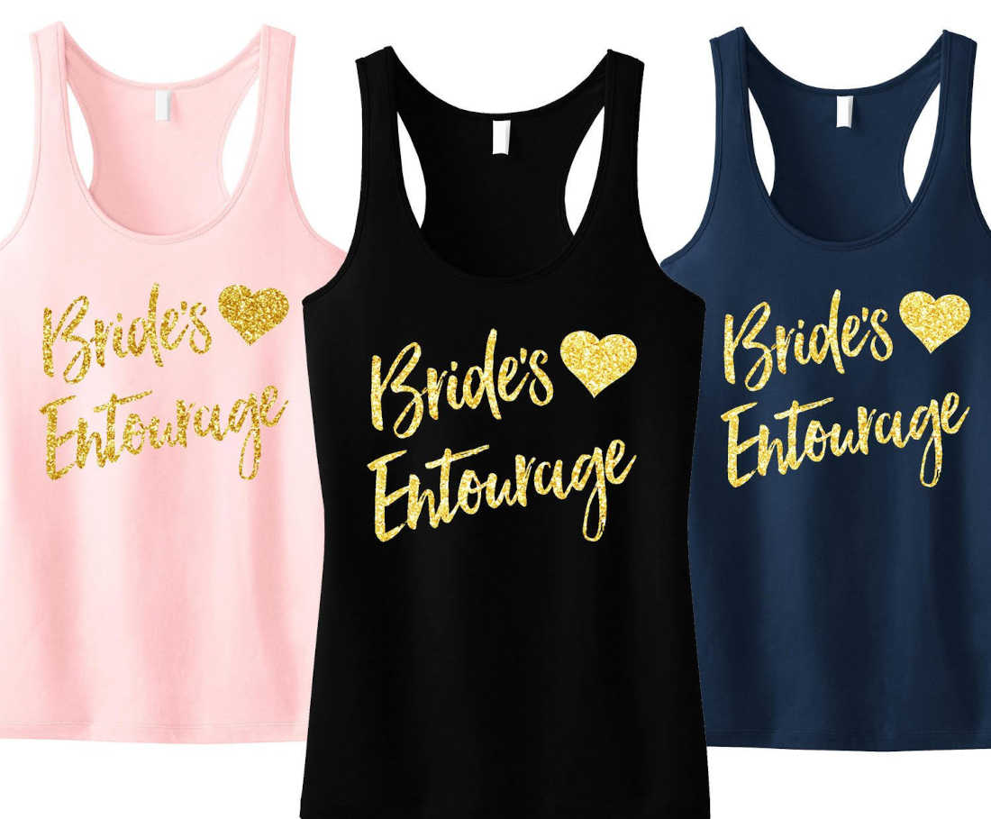 Brides Entourage Script Tank Top with Gold Glitter - Pick Color