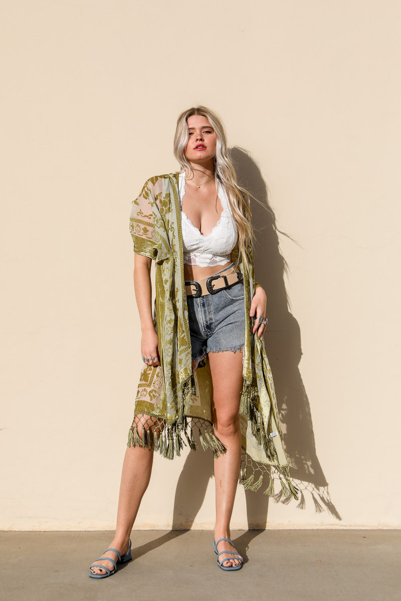 Kimono aus Samtnetz und Gobelin